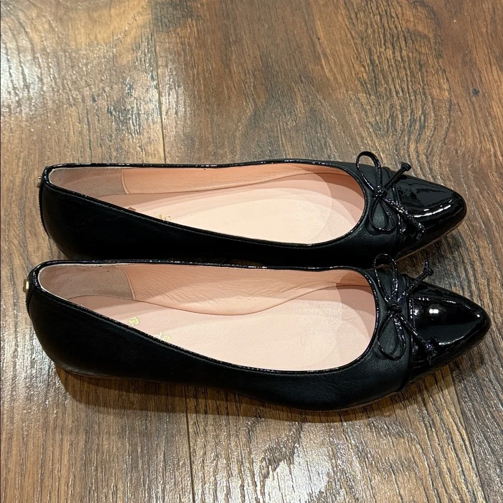 Kate Spade Black Patent Flats with Bow Detail